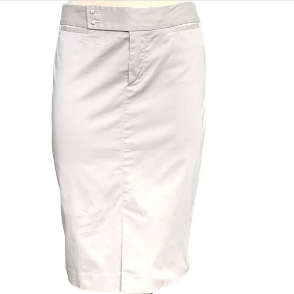 GAP Stretch Pencil Skirt‎ Light Khaki/Taupe Beige Rhinestone Buttons Sz 6 #58L